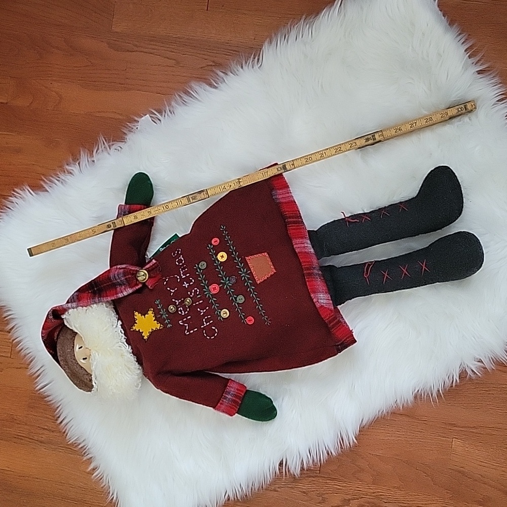 Large Russ Christmas Sampler Santa Decorative Plush Primitive Figure / Sitter - Picture 9 of 10